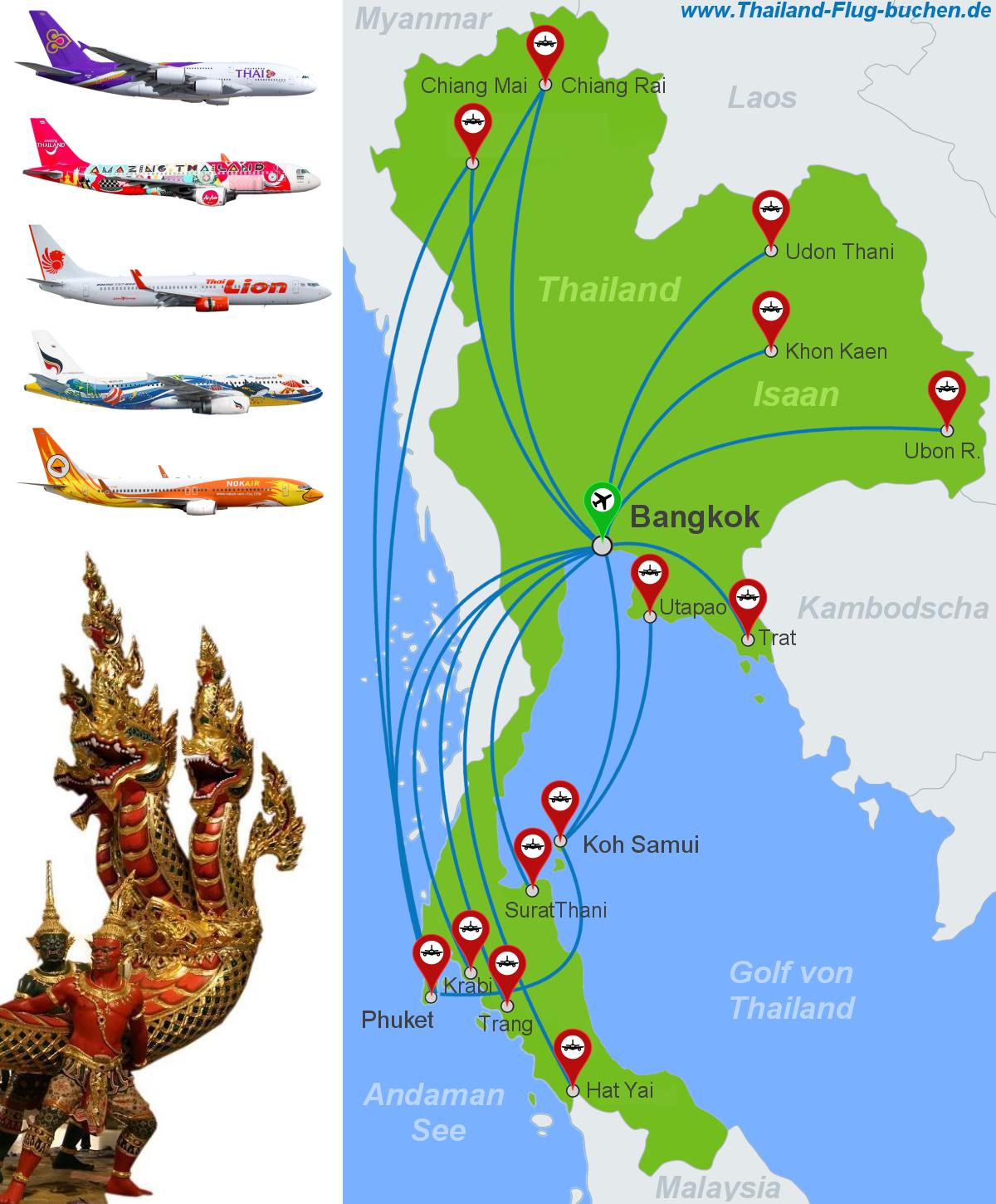 Abbildung: Flugrouten Thailand Karte